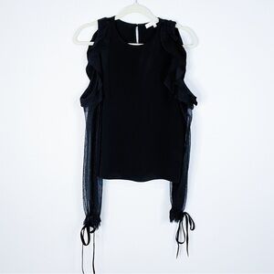 Alexis - Black Ruffle Cold Shoulder Long Sleeve Top